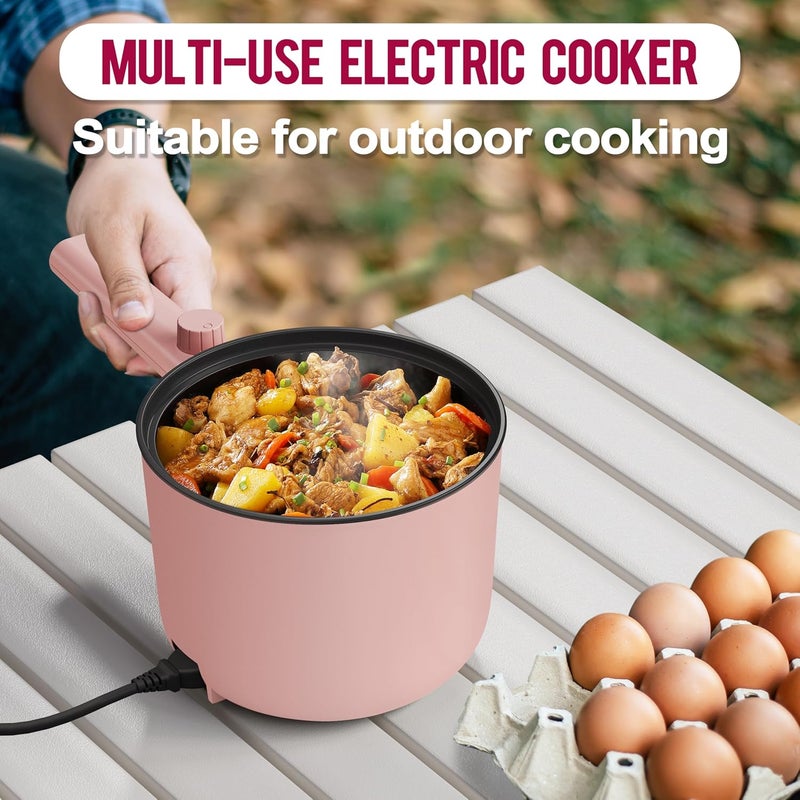 TopWit Hot Pot Electric, 1.5L Ramen Cooker, Portable Non-Stick Frying Pan, Electric Pot for Pasta, Steak, BPA Free, Electric Cooker with Dual Power Control, Over-Heating & Boil Dry Protection, Pink - Image 4